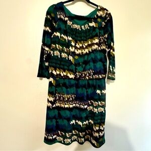 Tiana B. Stylish Green Patterned Dress, long sleeves. Sz  10.